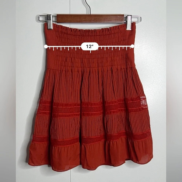 A.L.C. Mini Pleated Skirt 100% silk in Rust Red color - Size 2 - Picture 5 of 8